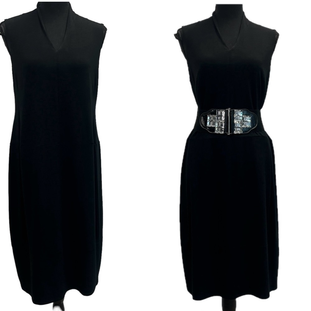 Eileen Fisher black sleeveless tunic sheath dress Sz S